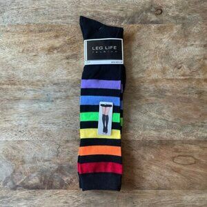 New: Women's 4-10 Black Rainbow Stripe Knee High Socks